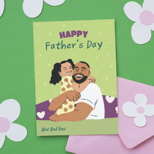 Green Illustrated Dad Children Modern Father's Day Card