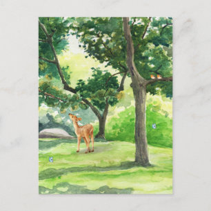 Green Illustrated Nature Paint with deer Postcard