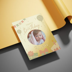 Green Illustrative Happy Birthday Card With Photo