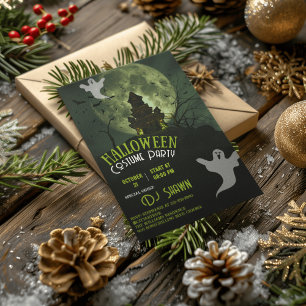 Green Illustrative Modern Spooky Grunge Halloween  Invitation