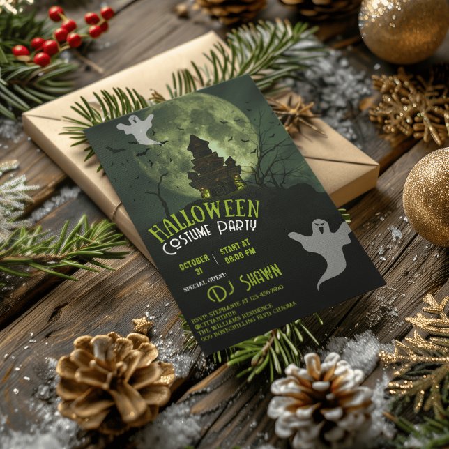 Green Illustrative Modern Spooky Grunge Halloween  Invitation (Creator Uploaded)