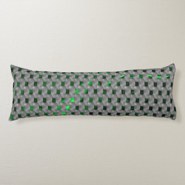Green image under grey plaques, oblong squares? body cushion (Front)