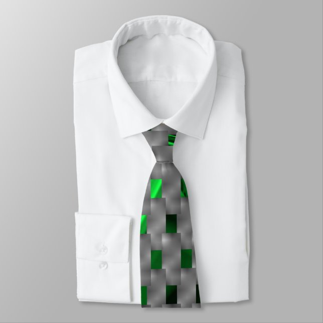 Green image under grey plaques, oblong squares. tie (Tied)