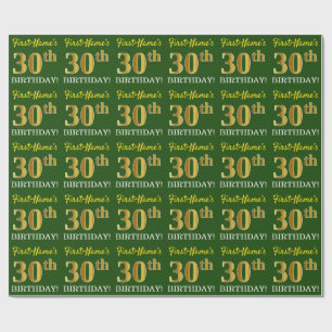 Green, Imitation Gold Look "30th BIRTHDAY" Wrapping Paper