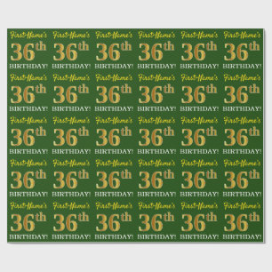 Green, Imitation Gold Look "36th BIRTHDAY" Wrapping Paper