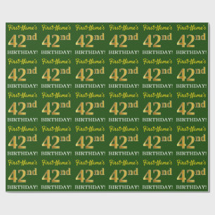 Green, Imitation Gold Look "42nd BIRTHDAY" Wrapping Paper