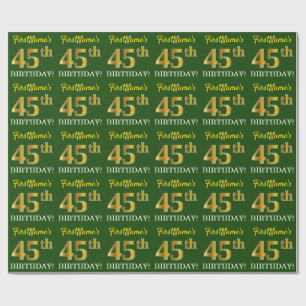 Green, Imitation Gold Look "45th BIRTHDAY" Wrapping Paper