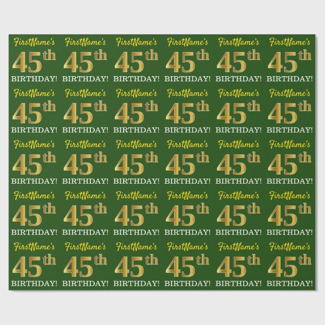Green, Imitation Gold Look "45th BIRTHDAY" Wrapping Paper (Flat)