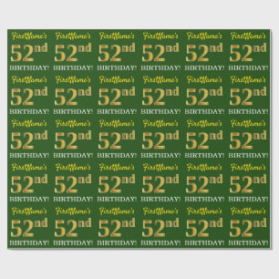 Green, Imitation Gold Look "52nd BIRTHDAY" Wrapping Paper