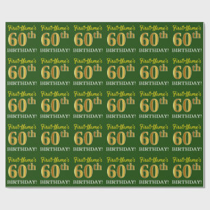 Green, Imitation Gold Look "60th BIRTHDAY" Wrapping Paper
