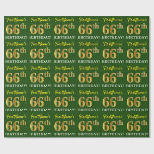 Green, Imitation Gold Look "66th BIRTHDAY" Wrapping Paper