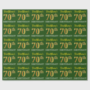 Green, Imitation Gold Look "70th BIRTHDAY" Wrapping Paper