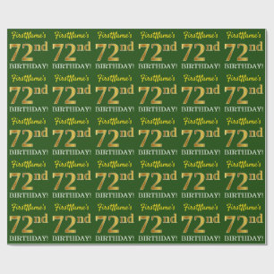 Green, Imitation Gold Look "72nd BIRTHDAY" Wrapping Paper
