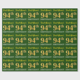 Green, Imitation Gold Look "94th BIRTHDAY" Wrapping Paper