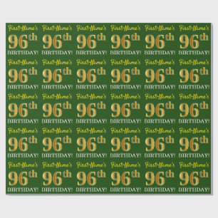 Green, Imitation Gold Look "96th BIRTHDAY" Wrapping Paper
