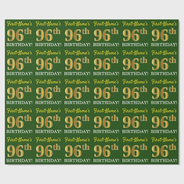 Green, Imitation Gold Look "96th BIRTHDAY" Wrapping Paper (Flat)