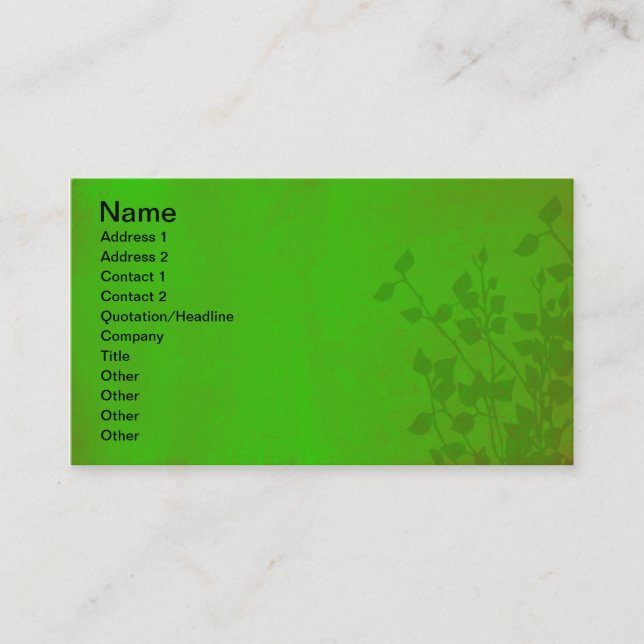 Green Impression Rose Bush Shadow Business Card (Front)