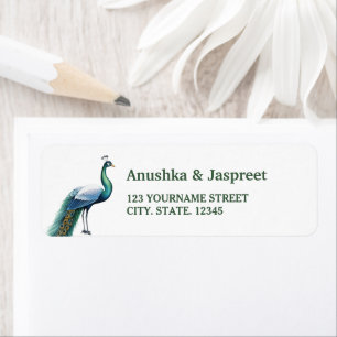 Green Indian Peacock Wedding Return Address Return Address Label
