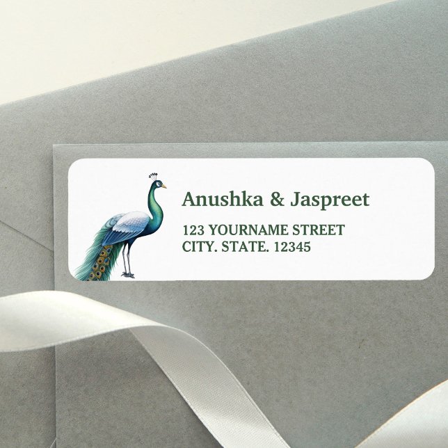 Green Indian Peacock Wedding Return Address Return Address Label (Creator Uploaded)