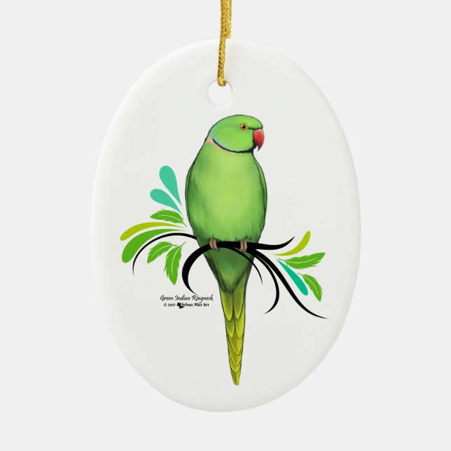 Green Indian Ringneck Parrot Ceramic Ornament (Front)