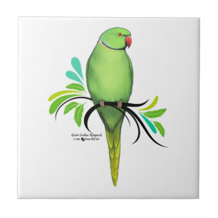 Green Indian Ringneck Parrot Ceramic Tile
