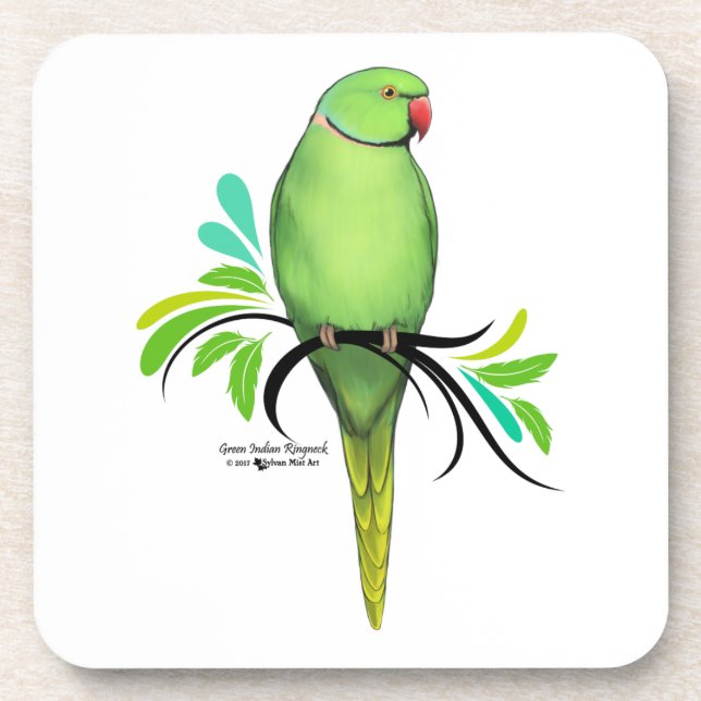 Green Indian Ringneck Parrot Coaster (Front)