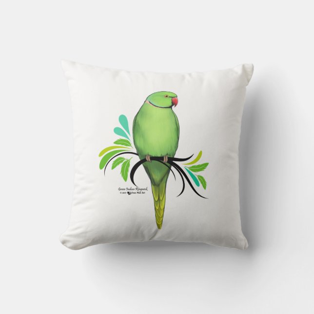 Green Indian Ringneck Parrot Cushion (Front)