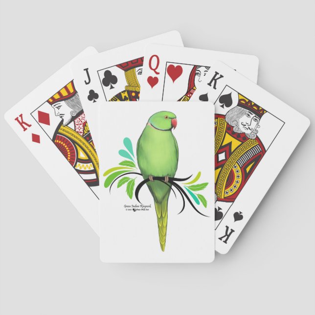 Green Indian Ringneck Parrot Playing Cards (Back)