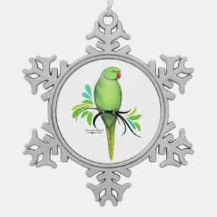 Green Indian Ringneck Parrot Snowflake Pewter Christmas Ornament