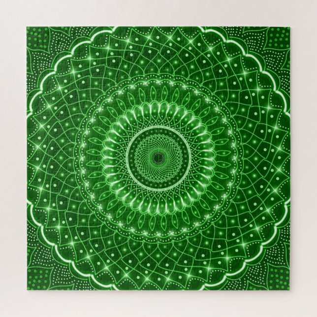 Green Indian spiritual modern healing mandala boho Jigsaw Puzzle (Vertical)
