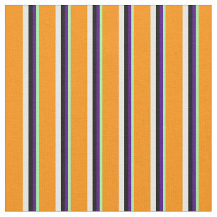 Green, Indigo, Black, Mint Cream & Dark Orange Fabric