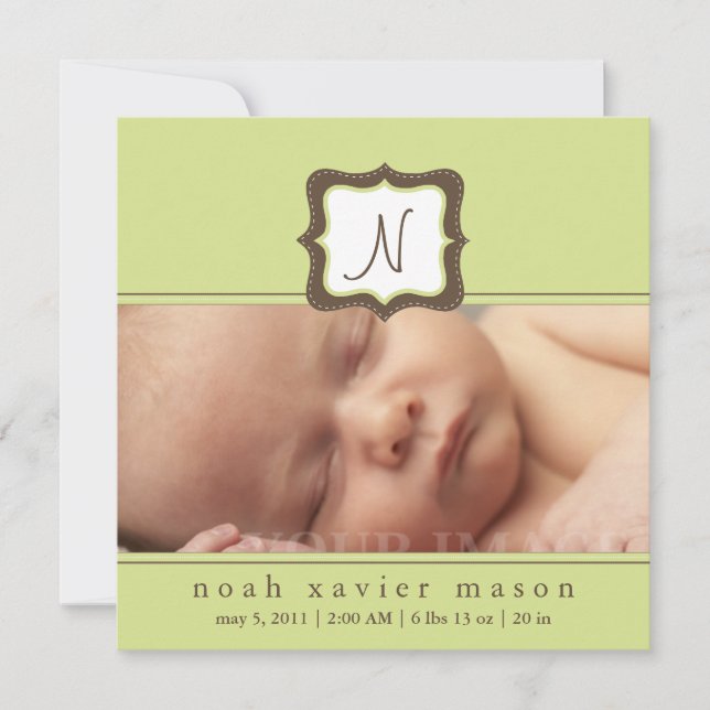 Green Initial Birth Announcement (Front)