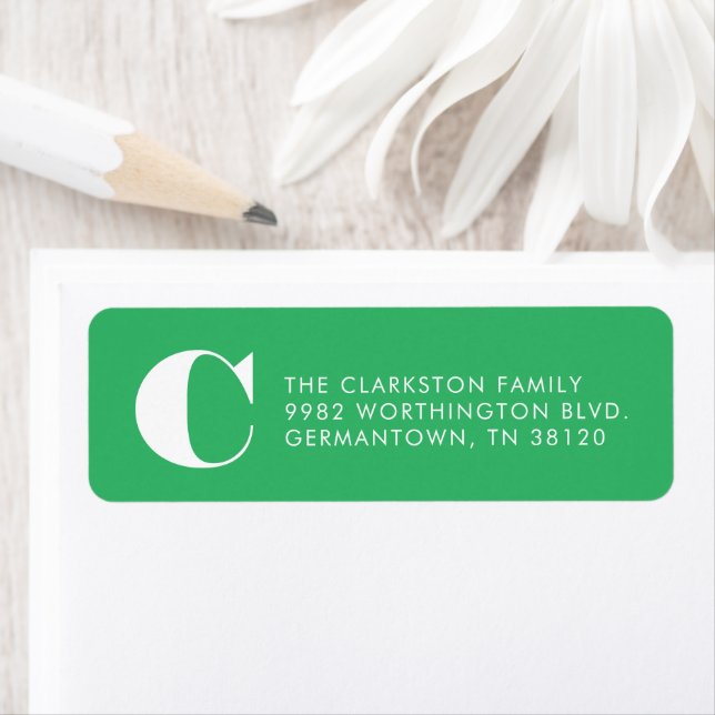 Green initial holiday return address return address label (Insitu)