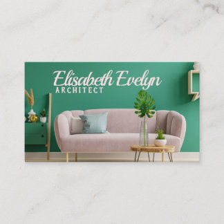 Green interior in modern interior of living room business card