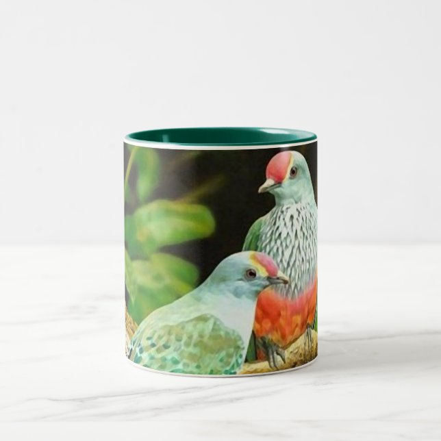 green_iphone bird Two-Tone coffee mug (Center)