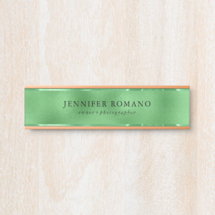Green iridescent glass texture door sign