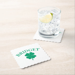 Green Irish Four Leaf Clover St Patricks Day Paper Coaster
