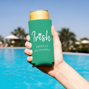 Green Irish Four Leaf Clover St Patricks Day Seltzer Can Cooler