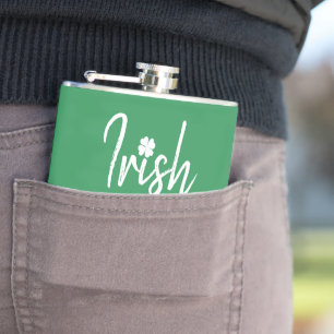Green Irish Four Leaf Clover St Patricks Day tle Hip Flask