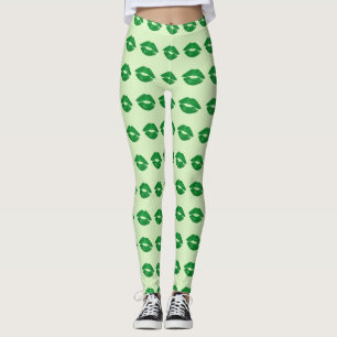Green Irish Kiss Lipstick Pattern St Paddy's Day Leggings