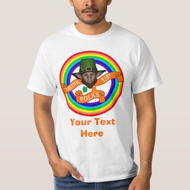 Green Irish  leprechaun & double rainbow T-Shirt (Front)
