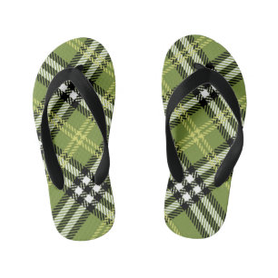 Green Irish Plaid Pattern Kid's Thongs