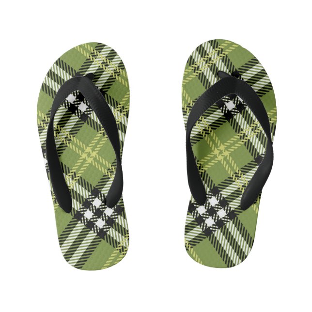 Green Irish Plaid Pattern Kid's Thongs (Footbed)