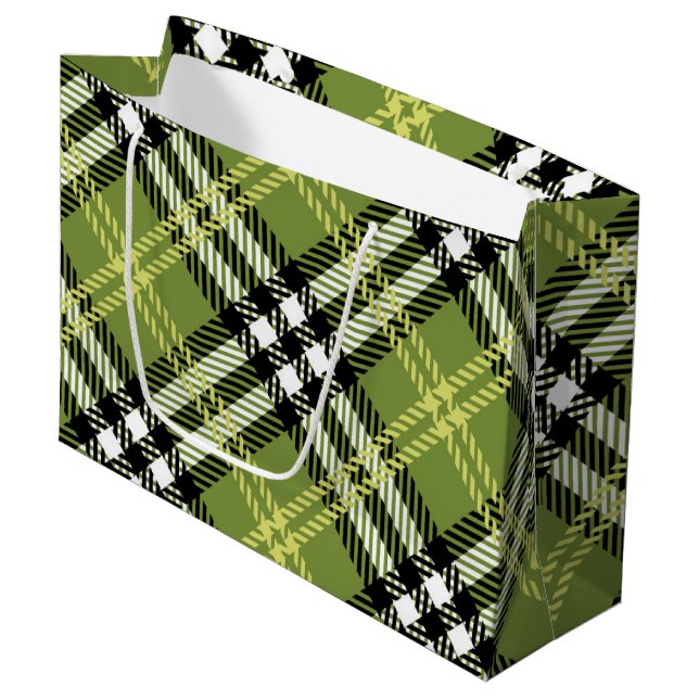 Green Irish Plaid Pattern Large Gift Bag (Front Angled)