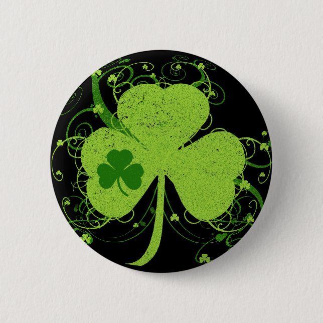 Green Irish Shamrock 6 Cm Round Badge (Front)