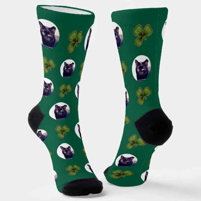 Green Irish Shamrock and Photo Custom Face Socks (Angled)