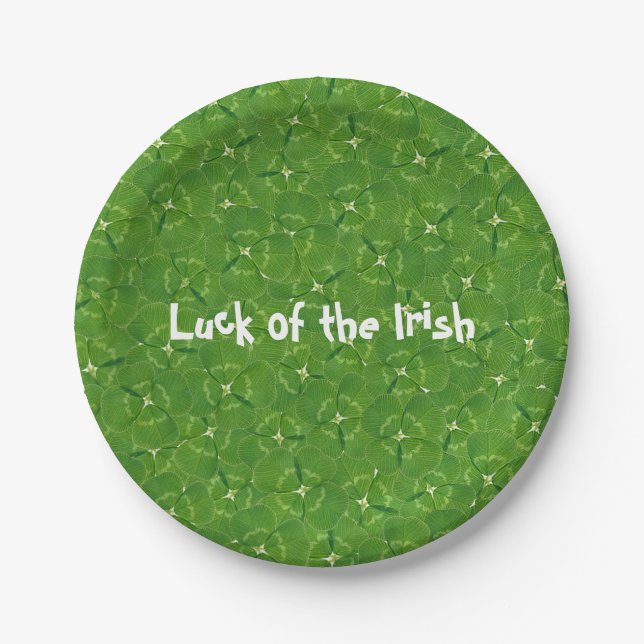 Green Irish Shamrock Background Paper Plate (Front)