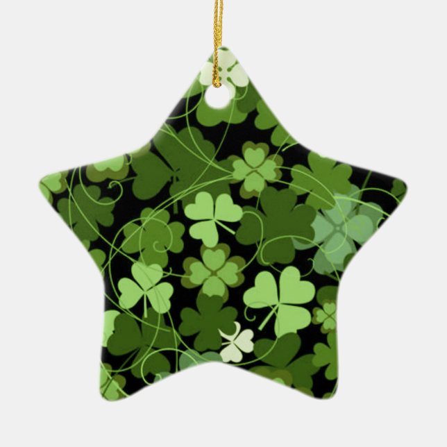 Green Irish Shamrock Ceramic Ornament (Front)