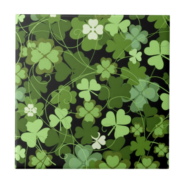 Green Irish Shamrock Ceramic Tile (Front)