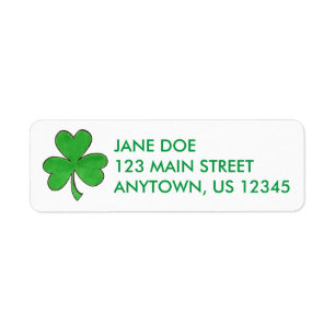 Green Irish Shamrock Clover Luck St. Patrick's Day Return Address Label